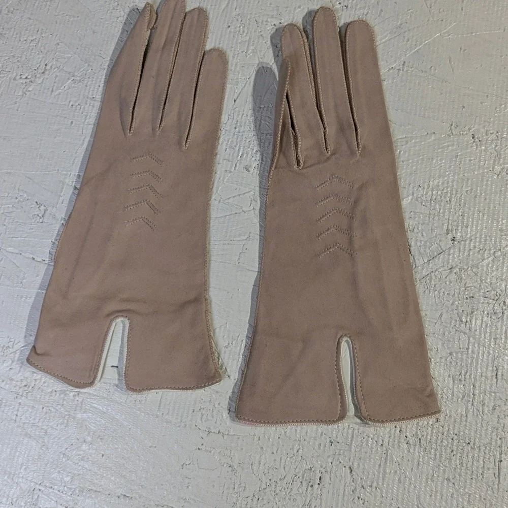 Youngs‎ Bath Leather Gloves S Tan Chevron Split Cuff Vintage READ